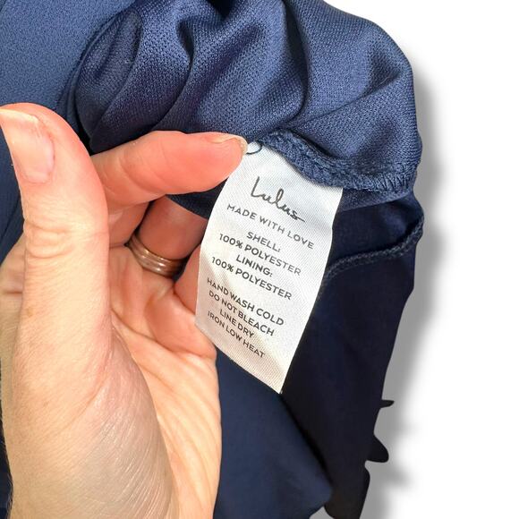 Lulus NWT Tier Elegance Navy Long Sleeve V-Neck Chiffon Tiered Maxi Dress Medium - Picture 10 of 10